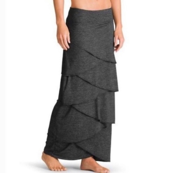 Athleta Womens Feather Falls Tiered Maxi Skirt Sz M Charcoal Heather Soft Comfy - Picture 1 of 6
